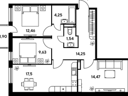 Продается 3-комнатная квартира ЖК Малина Парк, дом 1, 74.69  м², 11050000 рублей