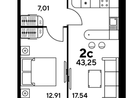 Продается 2-комнатная квартира ЖК Малина Парк, дом 1, 43.25  м², 10800000 рублей