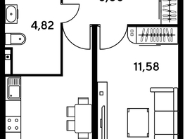 Продается 1-комнатная квартира ЖК Малина Парк, дом 1, 34.09  м², 6970000 рублей