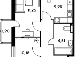 Продается 2-комнатная квартира ЖК Малина Парк, дом 1, 45.23  м², 8670000 рублей