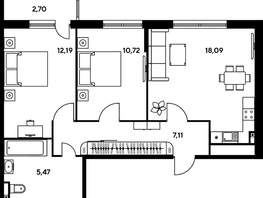 Продается 3-комнатная квартира ЖК Малина Парк, дом 2, 57.91  м², 9670000 рублей