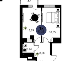 Продается 1-комнатная квартира ЖК Сезоны, 50.25 м², 7470000 рублей