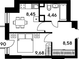 Продается 1-комнатная квартира ЖК Малина Парк, дом 4, 33.37  м², 4520000 рублей