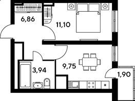 Продается 1-комнатная квартира ЖК Малина Парк, дом 4, 32.62  м², 7660000 рублей