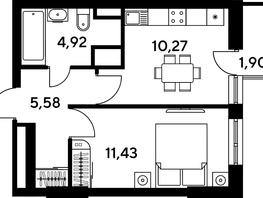 Продается 1-комнатная квартира ЖК Малина Парк, дом 4, 34.74  м², 6000000 рублей