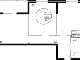 Продается 2-комнатная квартира ЖК Флора, литера 1.2, 58  м², 7464600 рублей