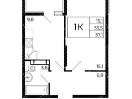 Продается 1-комнатная квартира ЖК Флора, литера 3.1, 37.1  м², 4489100 рублей