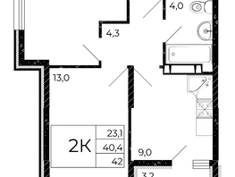 Продается 2-комнатная квартира ЖК Флора, литера 3.1, 42  м², 5922000 рублей