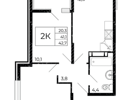 Продается 2-комнатная квартира ЖК Флора, литера 3.1, 42.7  м², 5679100 рублей