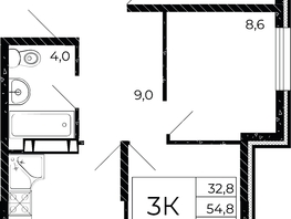 Продается 3-комнатная квартира ЖК Флора, литера 3.1, 56.4  м², 7332000 рублей