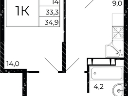 Продается 1-комнатная квартира ЖК Флора, литера 3.1, 34.9  м², 4502100 рублей