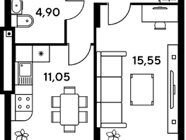 Продается 1-комнатная квартира ЖК Сезоны, 41.65  м², 6146950 рублей