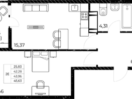 Продается 1-комнатная квартира ЖК Звезда Столицы 2, 45.63 м², 6981390 рублей