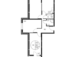 Продается 3-комнатная квартира ЖК Панорама на Театральном, литера 1, 67.8  м², 10461540 рублей