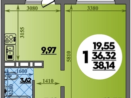 Продается 1-комнатная квартира ЖК Суворовский, литера 1, 38.14 м², 4840000 рублей