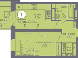 Продается 1-комнатная квартира ЖК Сокольники, литера 8, 38.19  м², 4735560 рублей