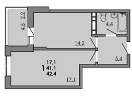 Продается 1-комнатная квартира ЖК Gray (Грэй), кв-л 11-2, 42.4  м², 5978400 рублей