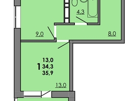 Продается 1-комнатная квартира ЖК Gray (Грэй), кв-л 11-2, 35.9  м², 4864450 рублей