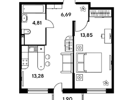 Продается 1-комнатная квартира ЖК Малина Парк, дом 1, 41.5  м², 6210000 рублей