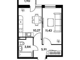 Продается 1-комнатная квартира ЖК Малина Парк, дом 1, 33.82  м², 5700000 рублей