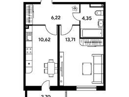 Продается 1-комнатная квартира ЖК Малина Парк, дом 1, 38.5  м², 5670000 рублей