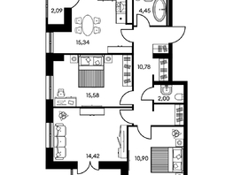 Продается 2-комнатная квартира ЖК Культура, дом 2, 40.84  м², 6110000 рублей