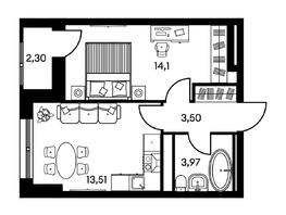 Продается 2-комнатная квартира ЖК Культура, дом 2, 37.61  м², 6770000 рублей