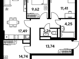 Продается 3-комнатная квартира ЖК Малина Парк, дом 1, 77.51  м², 8460000 рублей