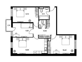 Продается 3-комнатная квартира ЖК Гринсайд, 4.1-4.3, 76.21 м², 10650000 рублей