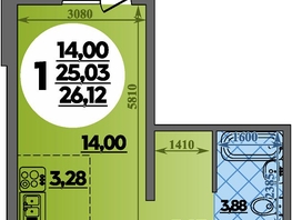 Продается Студия ЖК Суворовский, литера 1, 26.12 м², 3700000 рублей
