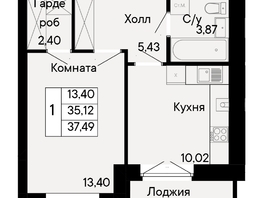 Продается 1-комнатная квартира ЖК Курортный квартал Ривьера, дом 1, 37.49 м², 6748200 рублей