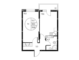 Продается 1-комнатная квартира ЖК Панорама на Театральном, литера 1, 39.8 м², 6200000 рублей