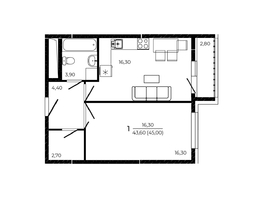 Продается 1-комнатная квартира ЖК ПРИТЯЖЕНИЕ, литер 3, 45 м², 5400000 рублей