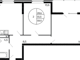 Продается 2-комнатная квартира ЖК Флора, литера 1.3, 57.25 м², 8129500 рублей