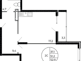 Продается 2-комнатная квартира ЖК Флора, литера 1.3, 52.25 м², 7419500 рублей