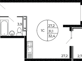 Продается Студия ЖК Флора, литера 1.2, 32.4 м², 5248800 рублей