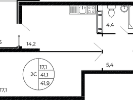 Продается 1-комнатная квартира ЖК Флора, литера 1.1, 41.19 м², 6260880 рублей