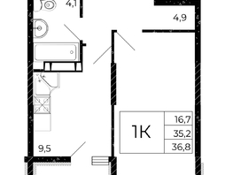 Продается 1-комнатная квартира ЖК Флора, литера 2.1, 36.8 м², 5630400 рублей