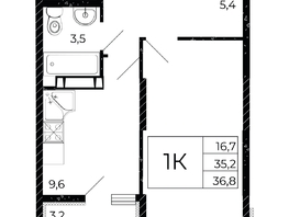 Продается 1-комнатная квартира ЖК Флора, литера 2.1, 36.8 м², 5523680 рублей