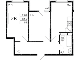 Продается 2-комнатная квартира ЖК Флора, литера 2.1, 55 м², 8525000 рублей