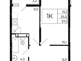 Продается 1-комнатная квартира ЖК Флора, литера 2.1, 37.1 м², 5936000 рублей