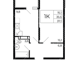 Продается 1-комнатная квартира ЖК Флора, литера 2.1, 37.1 м², 6269900 рублей