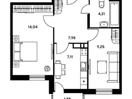 Продается 2-комнатная квартира ЖК Гринсайд, 5.1-5.5, 43.96 м², 7050000 рублей