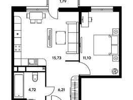 Продается 2-комнатная квартира ЖК Гринсайд, 5.1-5.5, 38.68 м², 5680000 рублей
