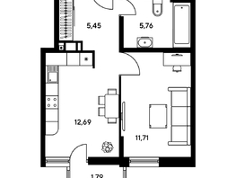 Продается 2-комнатная квартира ЖК Гринсайд, 5.1-5.5, 44.14 м², 6310000 рублей