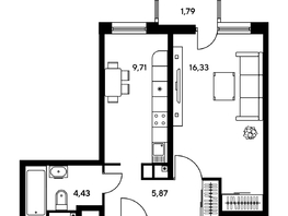 Продается 2-комнатная квартира ЖК Гринсайд, 5.1-5.5, 41.87 м², 5520000 рублей