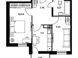 Продается 1-комнатная квартира ЖК Гринсайд, 5.1-5.5, 37.95 м², 6300000 рублей
