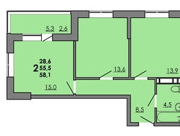 Продается 2-комнатная квартира ЖК Gray (Грэй), кв-л 11-2, 58.1 м², 7698250 рублей