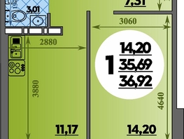 Продается 1-комнатная квартира ЖК Суворовский, литера 23, 36.92 м², 4350123 рублей