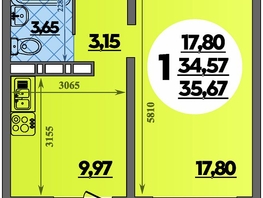 Продается 1-комнатная квартира ЖК Суворовский, литера 6, 35.67  м², 4926027 рублей